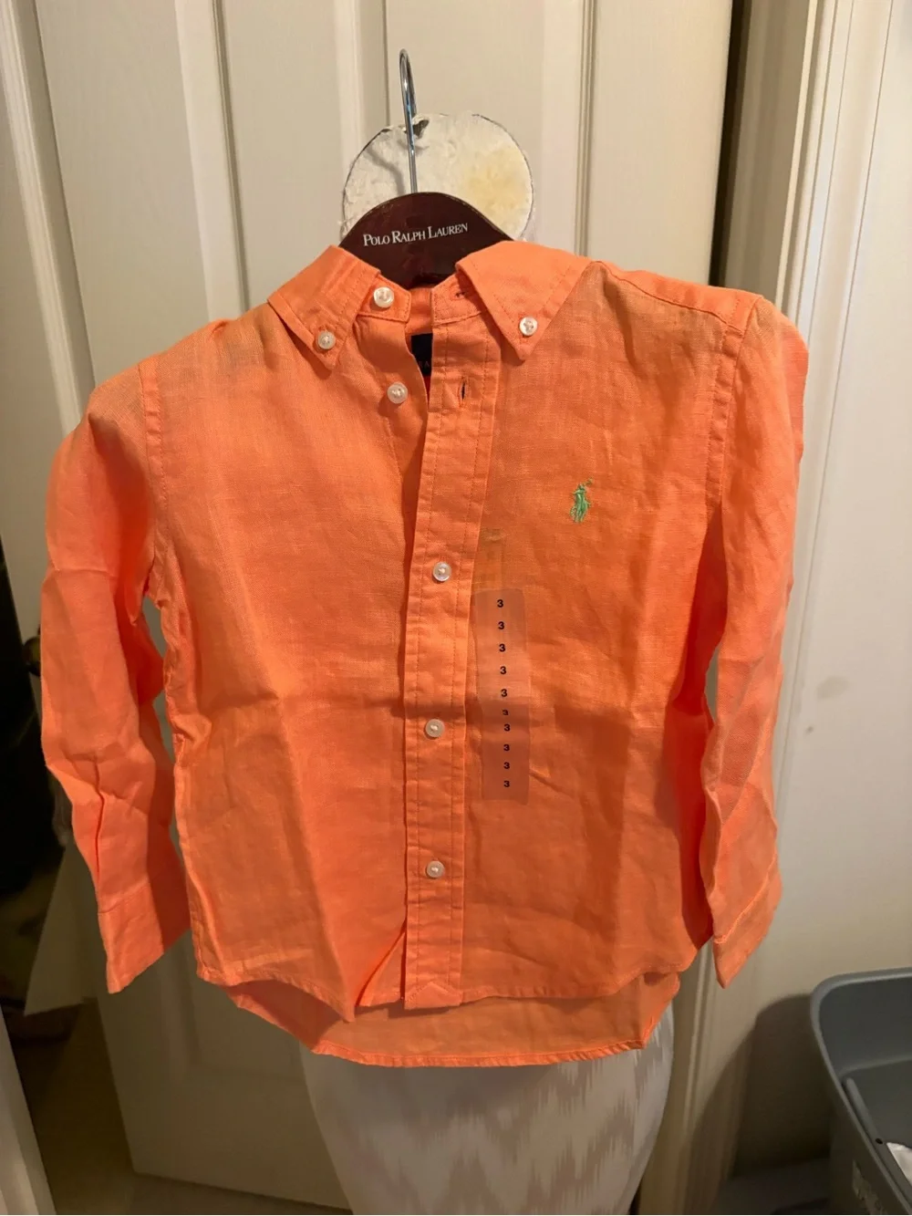 Ralph Lauren Polo Boys' orange Button-Down Shirt linen size 3 $59.50 NWT